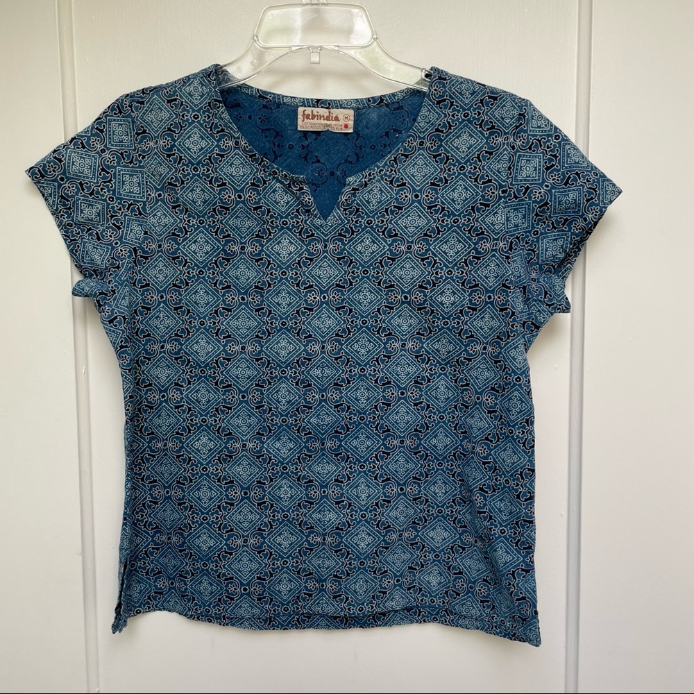 Vintage blue & white patterned cotton top